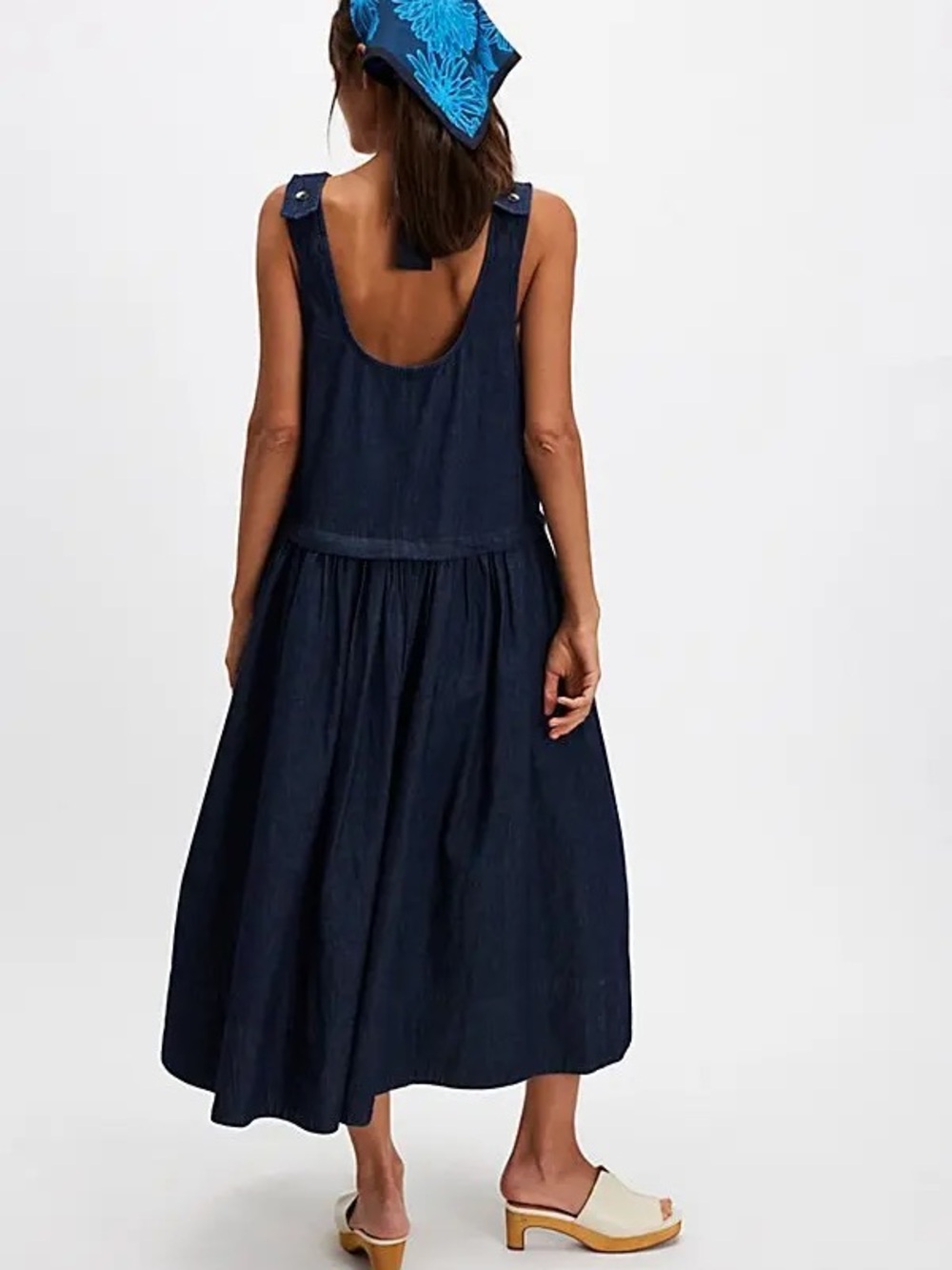 Free People Retro 90s Soraya Dark Denim Drop Waist Midi Jumper Dress Size Medium - Picture 12 of 13